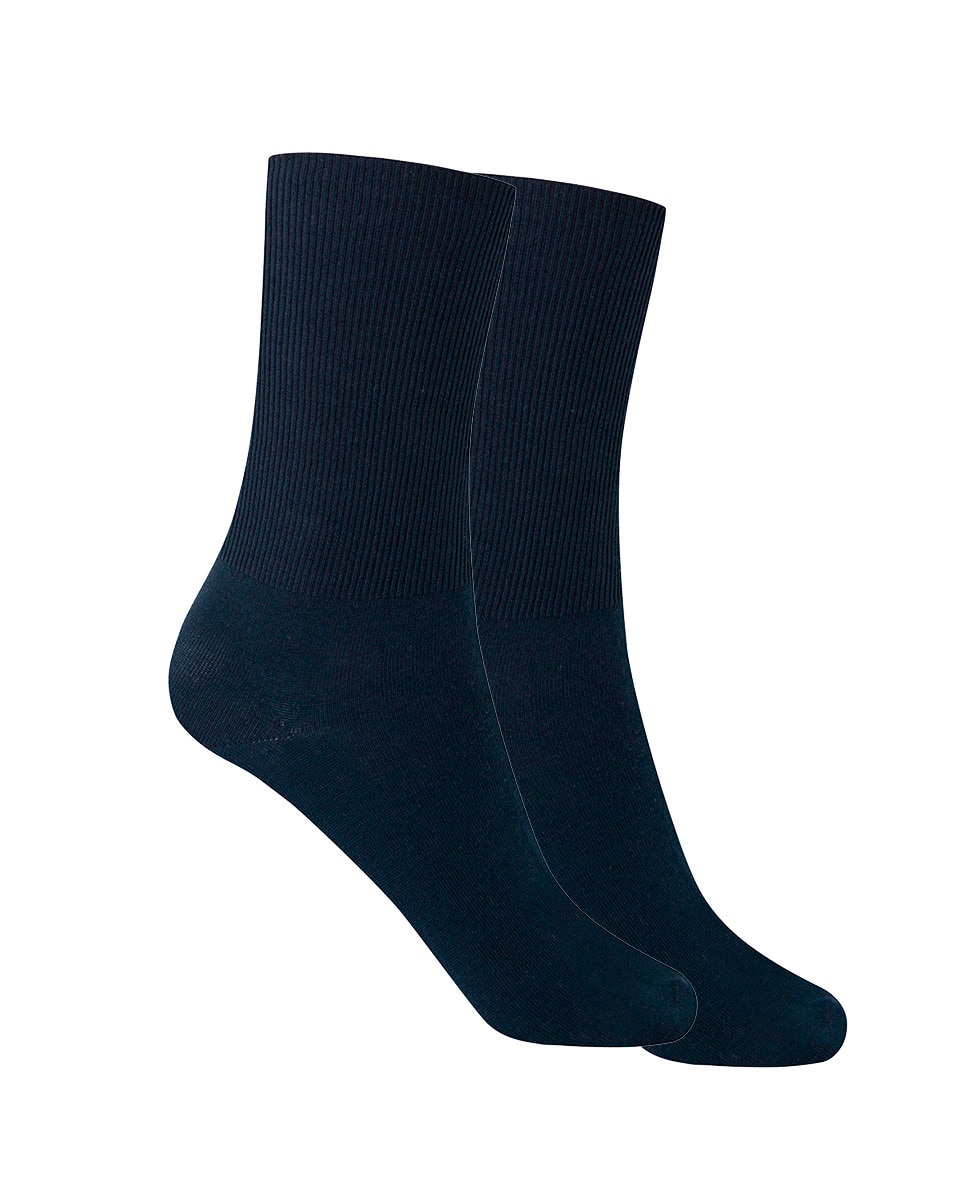 Pack de 2 pares de calcetines de mujer de algodón mercerizado de canalé - Punto Blanco - Azul marino Azul marino-1