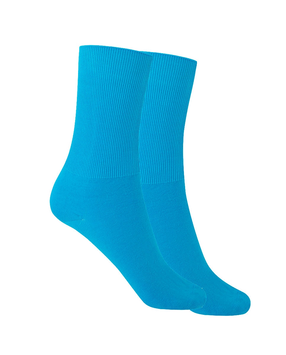 Pack de 2 pares de calcetines de mujer de algodón mercerizado de canalé - Punto Blanco - Azul Azul-1