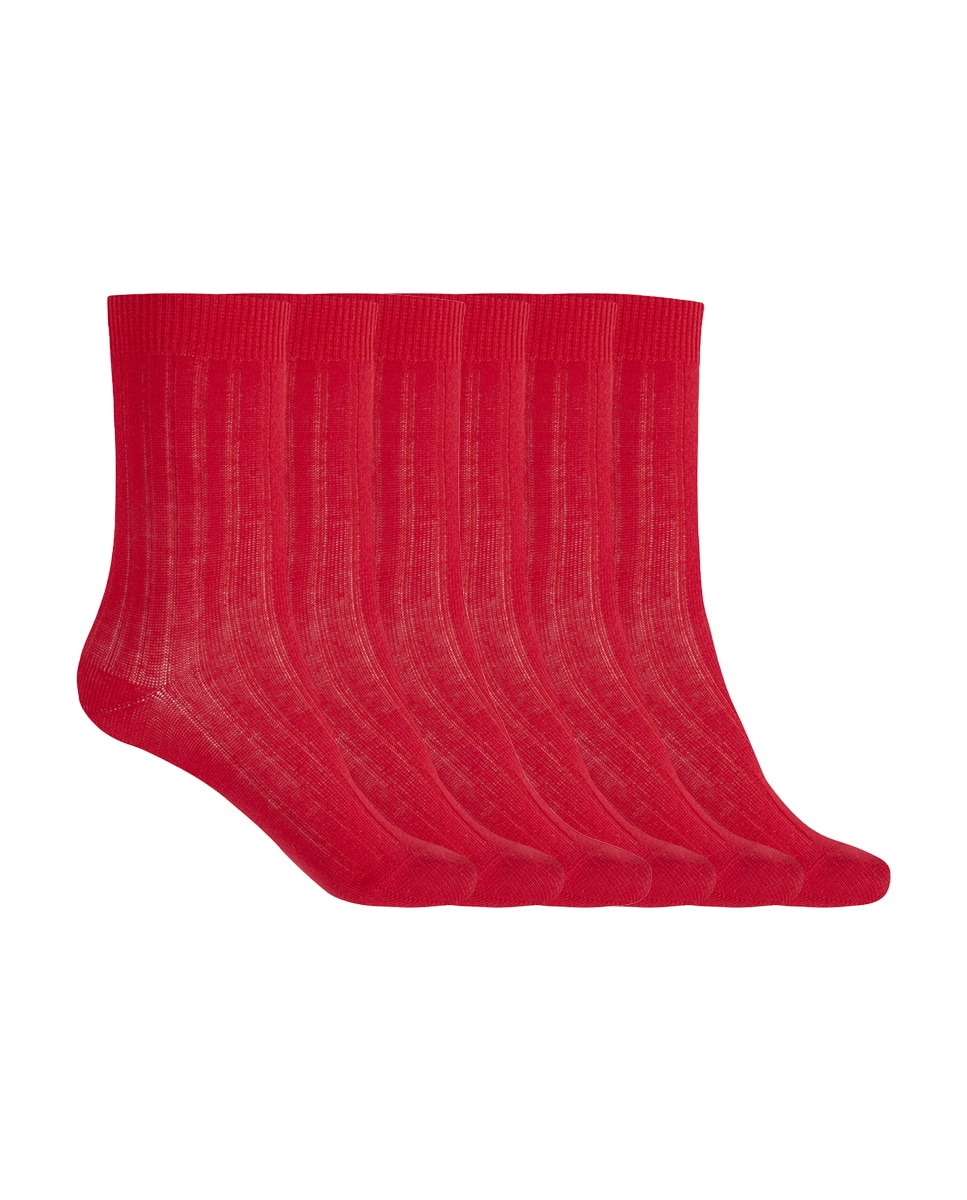 Pack de 6 pares de calcetines de algodón de canalé Basix - Punto Blanco - Rojo Rojo-1