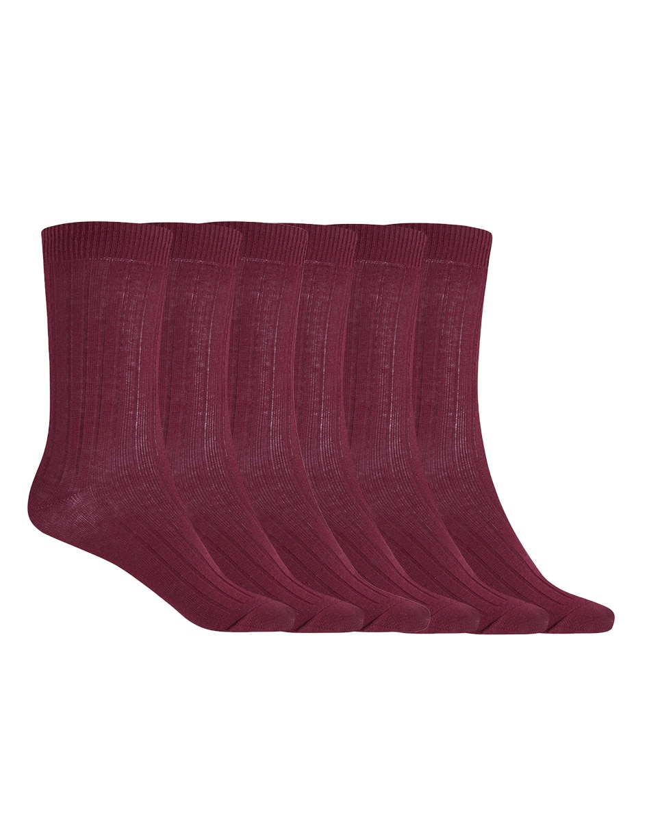 Pack de 6 pares de calcetines de algodón de canalé Basix - Punto Blanco - Burdeos Burdeos-1