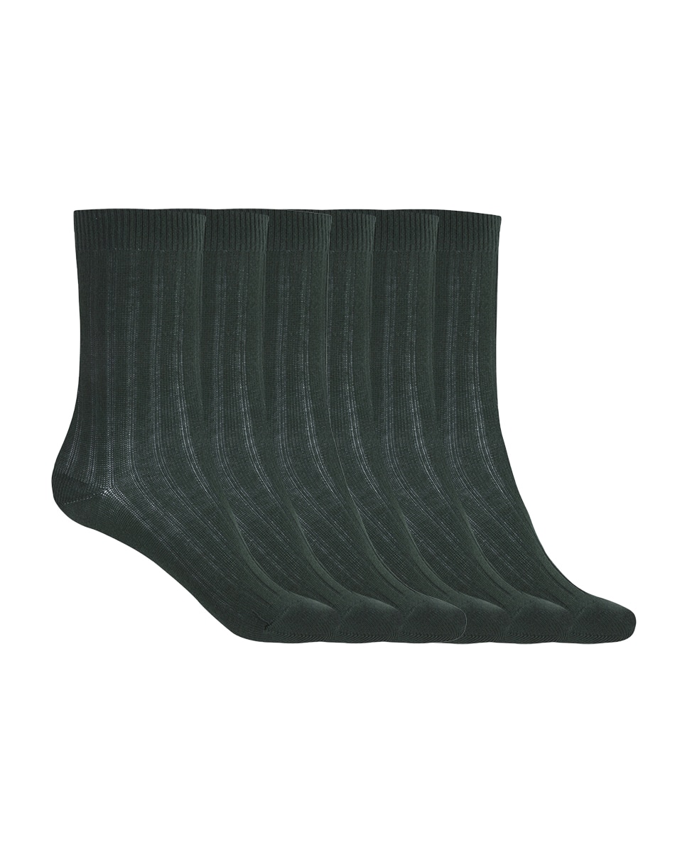 Pack de 6 pares de calcetines de algodón de canalé Basix - Punto Blanco - Verde oscuro Verde oscuro-1