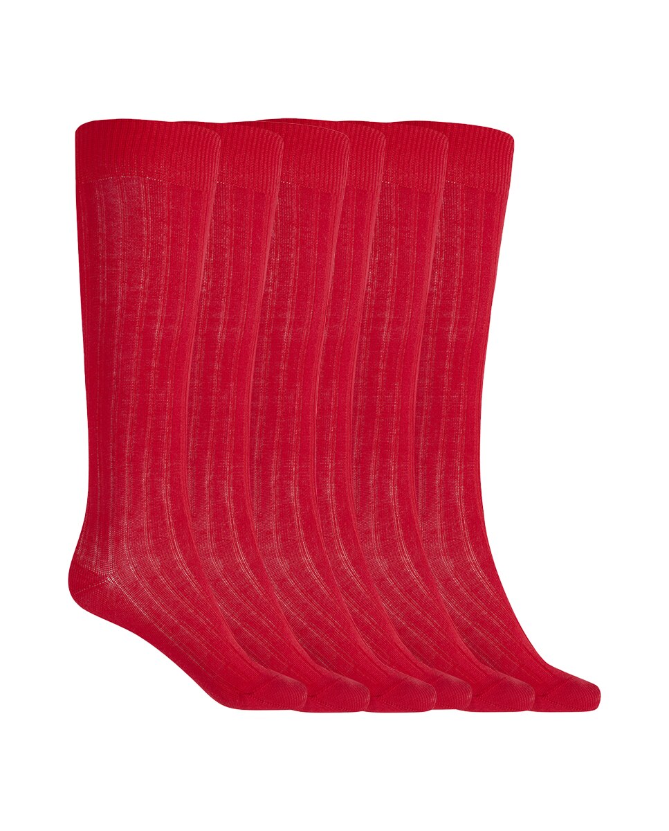 Pack de 6 pares de calcetines de algodón de canalé Basix - Punto Blanco - Rojo Rojo-1