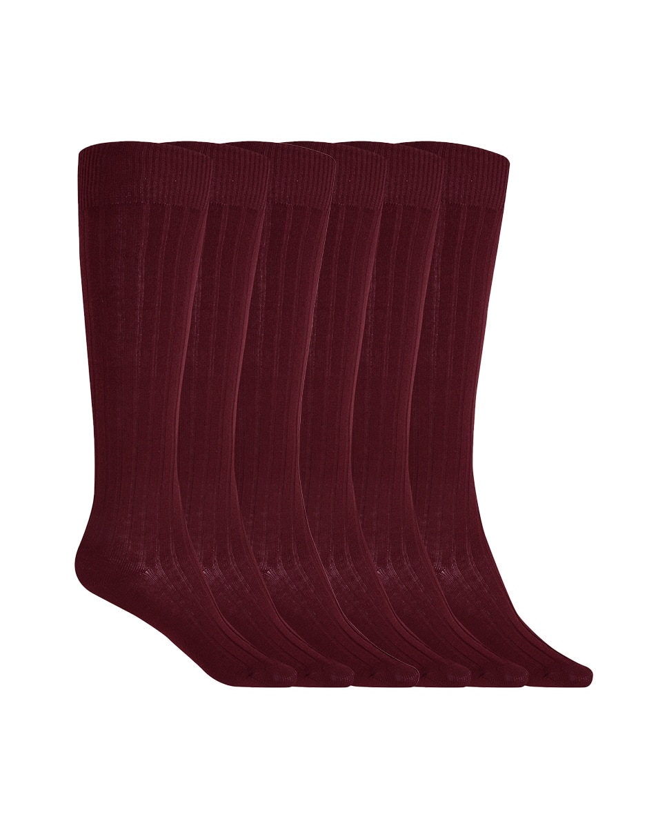 Pack de 6 pares de calcetines de algodón de canalé Basix - Punto Blanco - Burdeos Burdeos-1