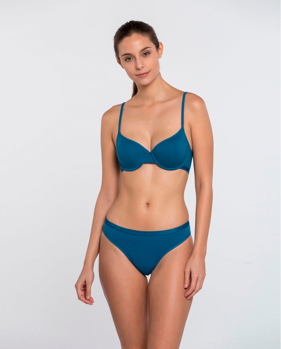 Sujetador básico de algodón - Punto Blanco - Azul índigo Azul índigo-4