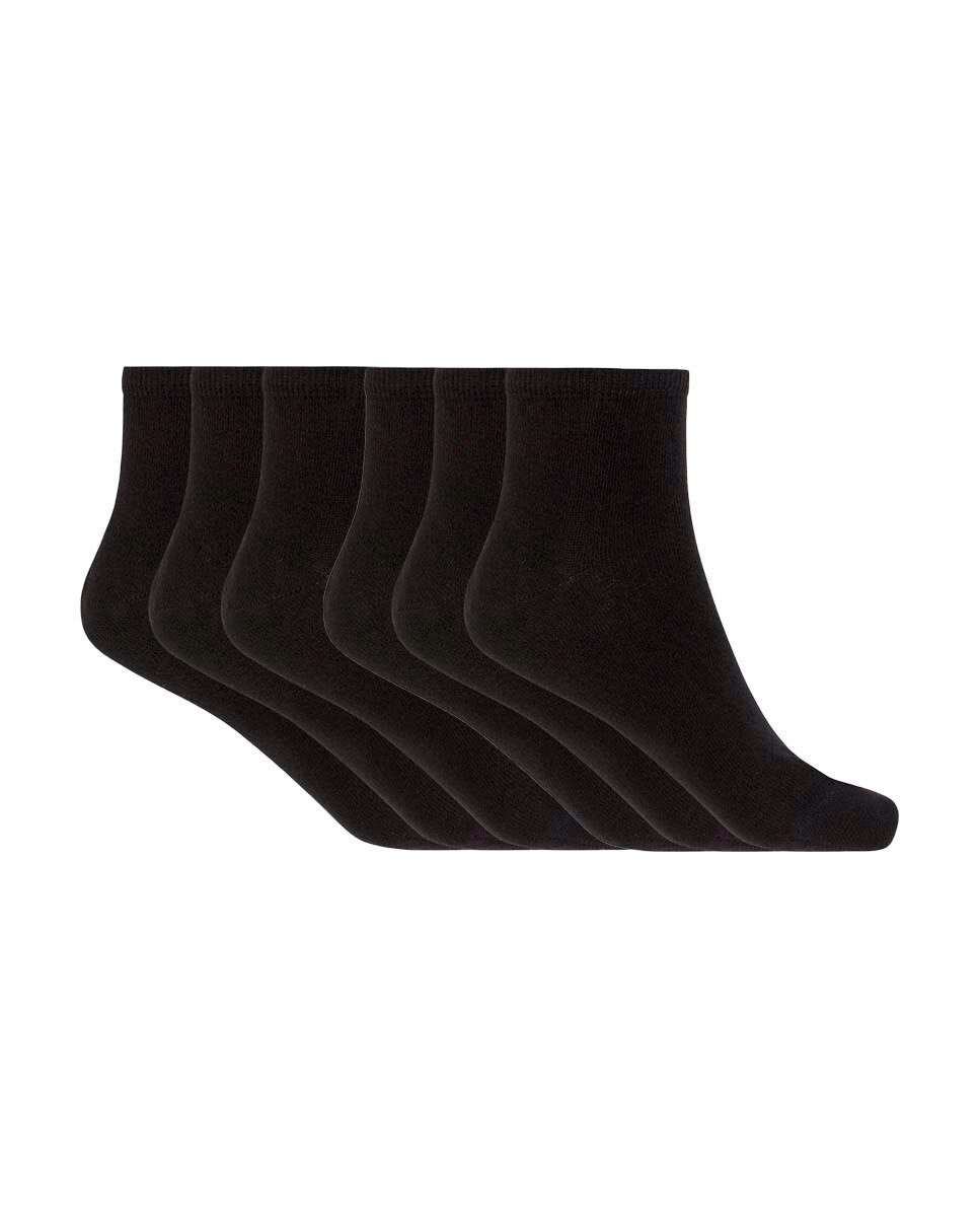 Pack de 6 pares de calcetines de mujer de algodón Basix liso - Punto Blanco - Negro Negro-1