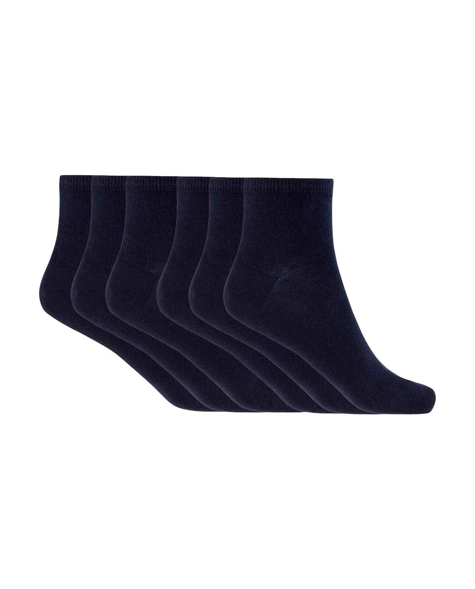 Pack de 6 pares de calcetines de mujer de algodón Basix liso - Punto Blanco - Azul marino Azul marino-1