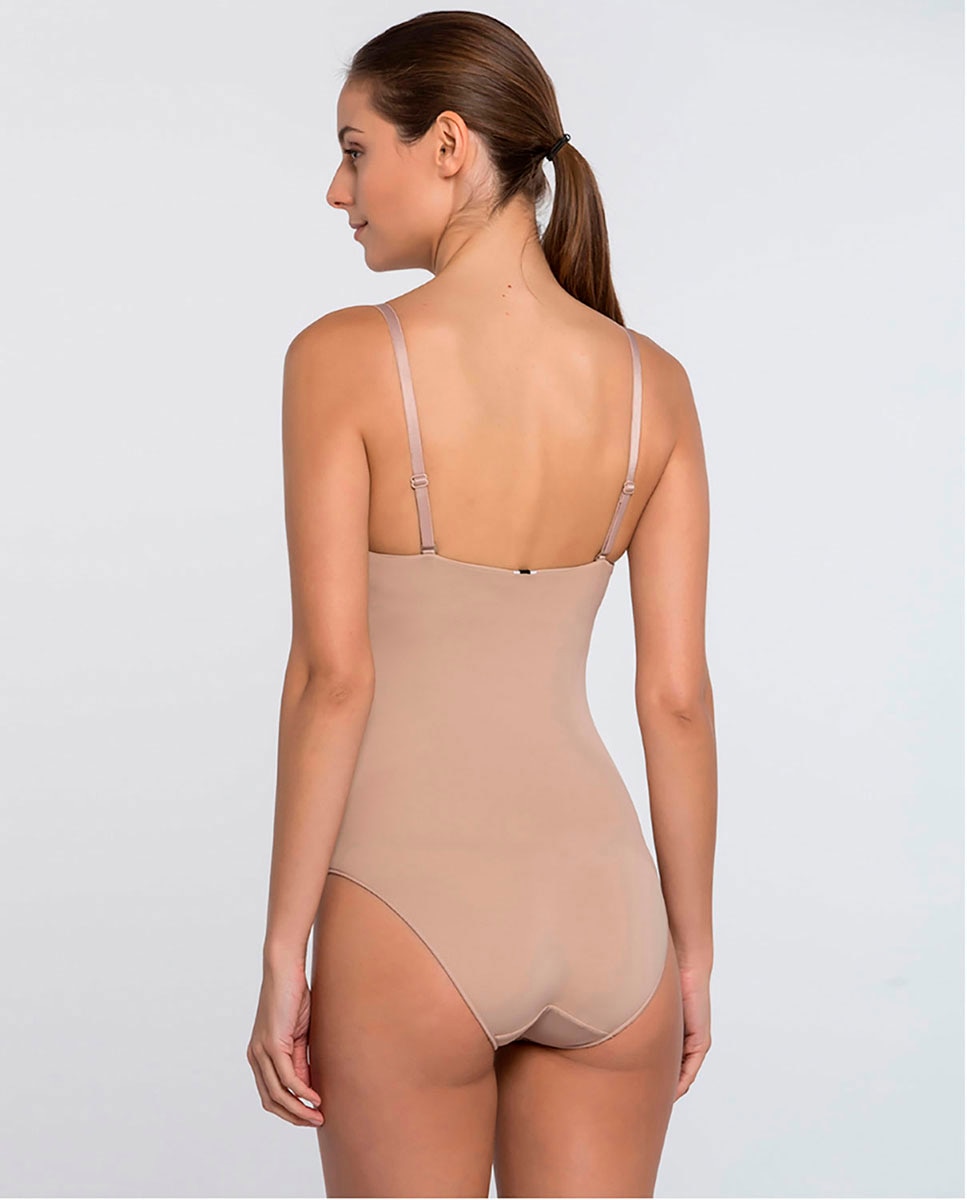 Body de microfibra sin tirantes extraíbles y Con relleno - Punto Blanco - Beige Beige-2