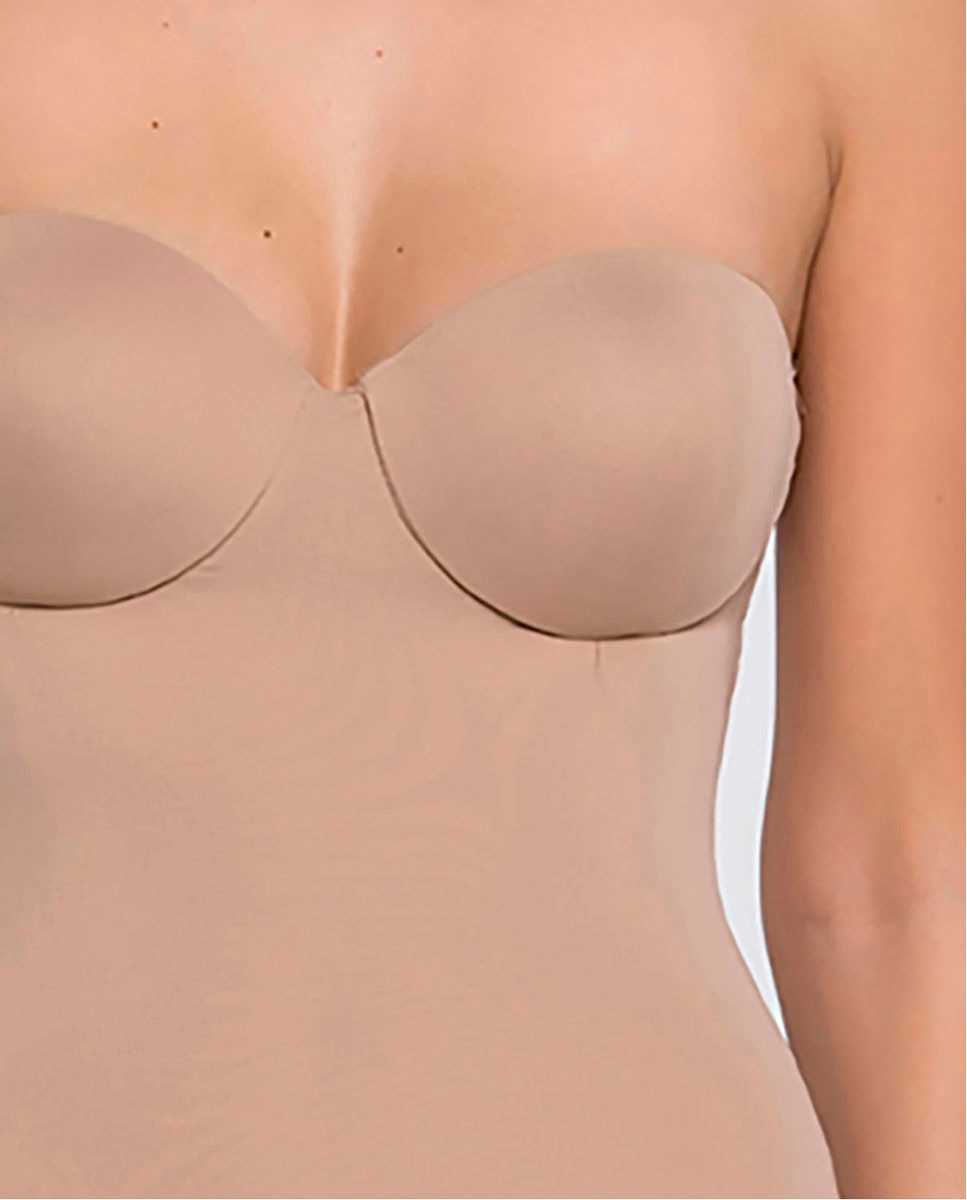 Body de microfibra sin tirantes extraíbles y Con relleno - Punto Blanco - Beige Beige-3