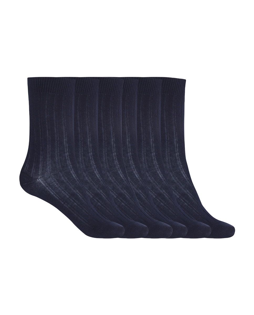 Pack de 6 pares de calcetines de algodón de canalé Basix - Punto Blanco - Azul marino Azul marino-1