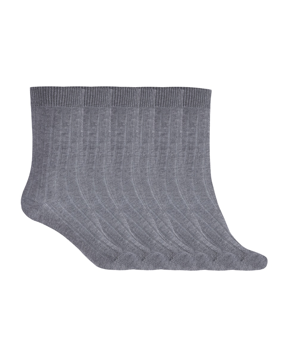 Pack de 6 pares de calcetines de algodón de canalé Basix - Punto Blanco - Gris Gris-1
