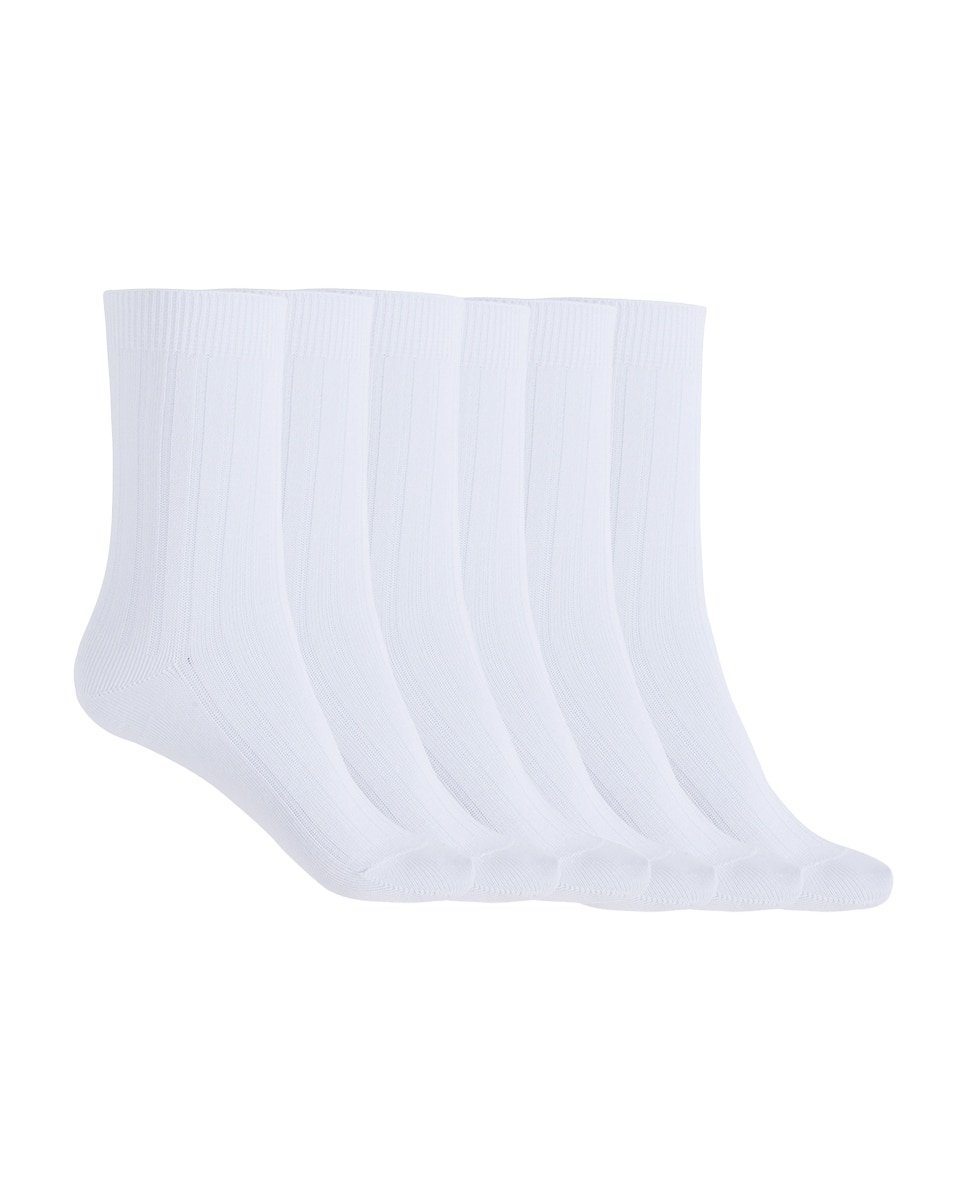 Pack de 6 pares de calcetines de algodón de canalé Basix - Punto Blanco - Blanco Blanco-1