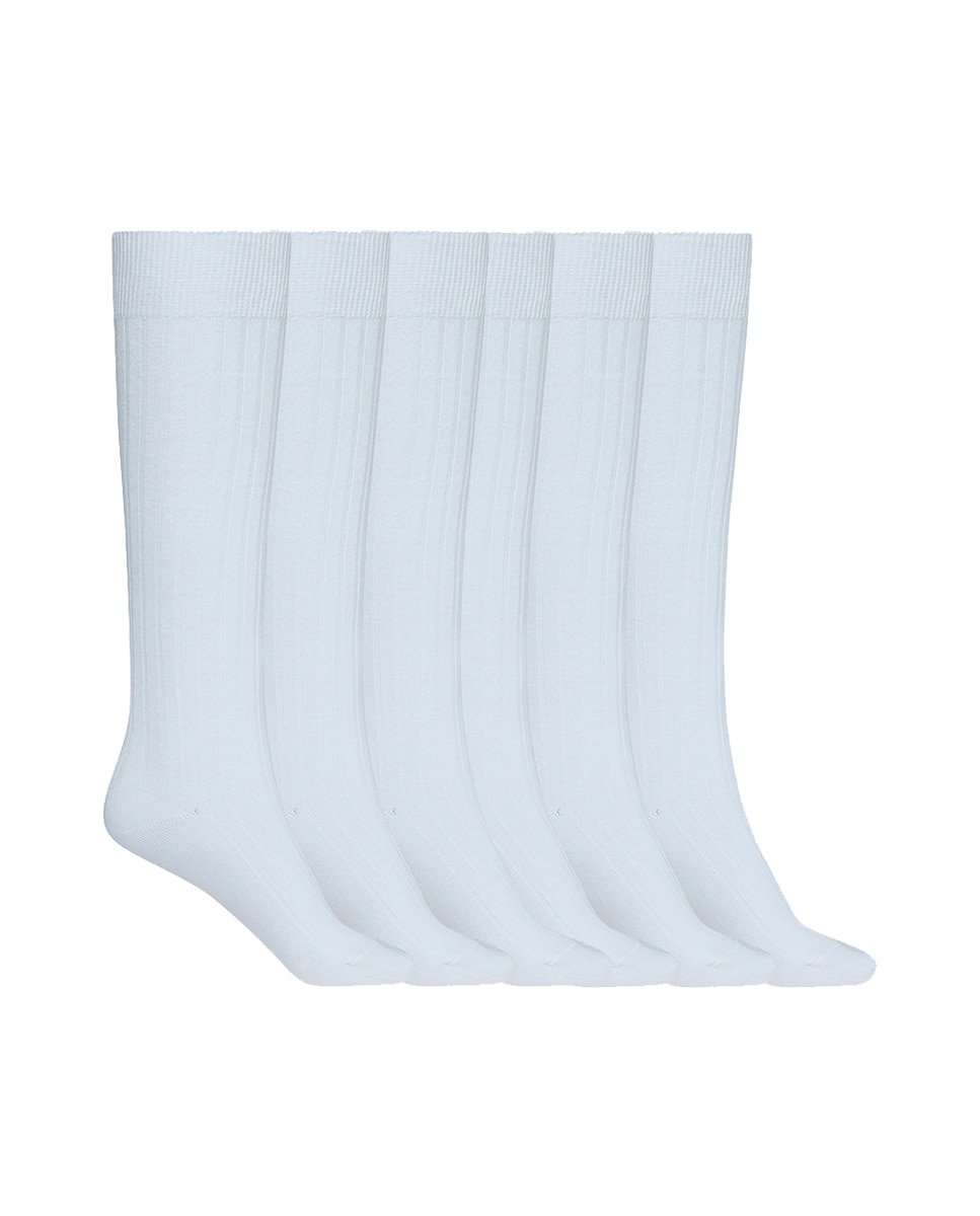 Pack de 6 pares de calcetines de algodón de canalé Basix - Punto Blanco - Blanco Blanco-1