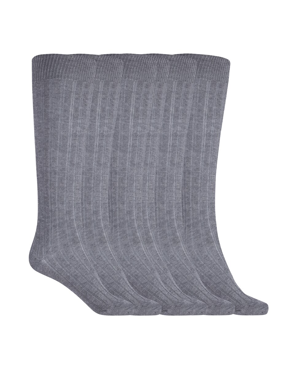 Pack de 6 pares de calcetines de algodón de canalé Basix - Punto Blanco - Gris Gris-1