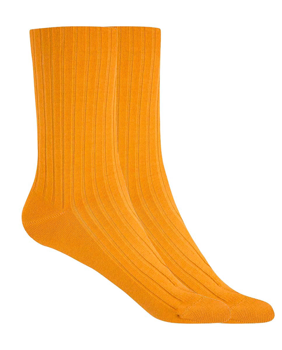 Pack de 2 pares de calcetines de mujer de bambú canalé con puño no aprieta - Punto Blanco - Mostaza Mostaza-1