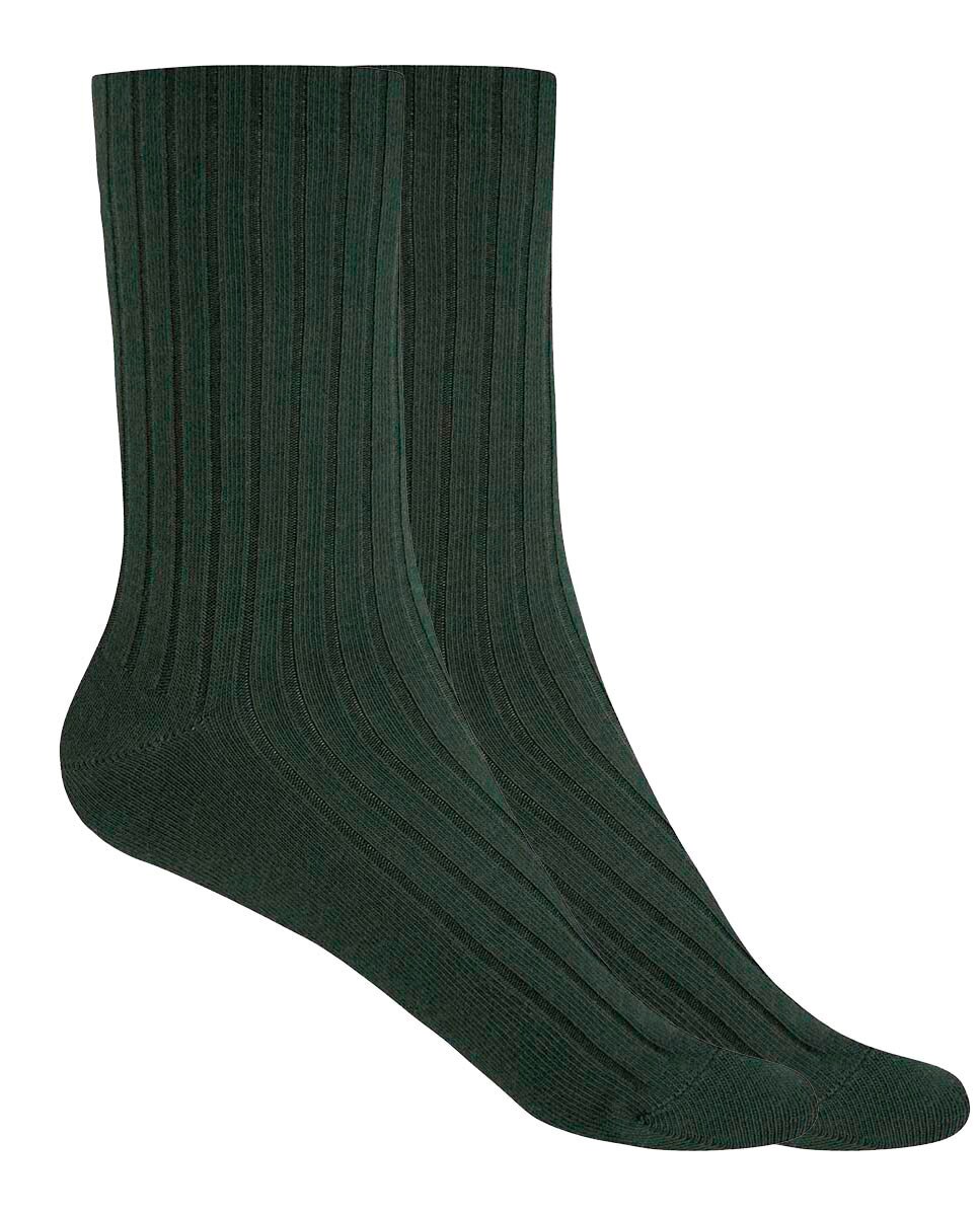 Pack de 2 pares de calcetines de mujer de bambú canalé con puño no aprieta - Punto Blanco - Verde oscuro Verde oscuro-1