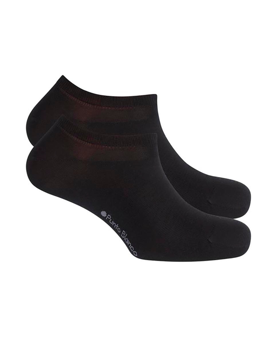 Pack de 2 pares de calcetines tobilleros de algodón mercerizado de hombre lisos - Punto Blanco - banana - Negro Negro-1