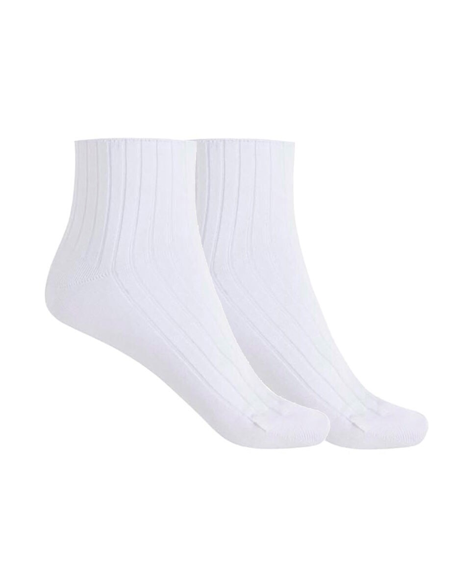 Pack de 2 pares de calcetines de mujer de bambú canalé con puño no aprieta - Punto Blanco - Blanco Blanco-1