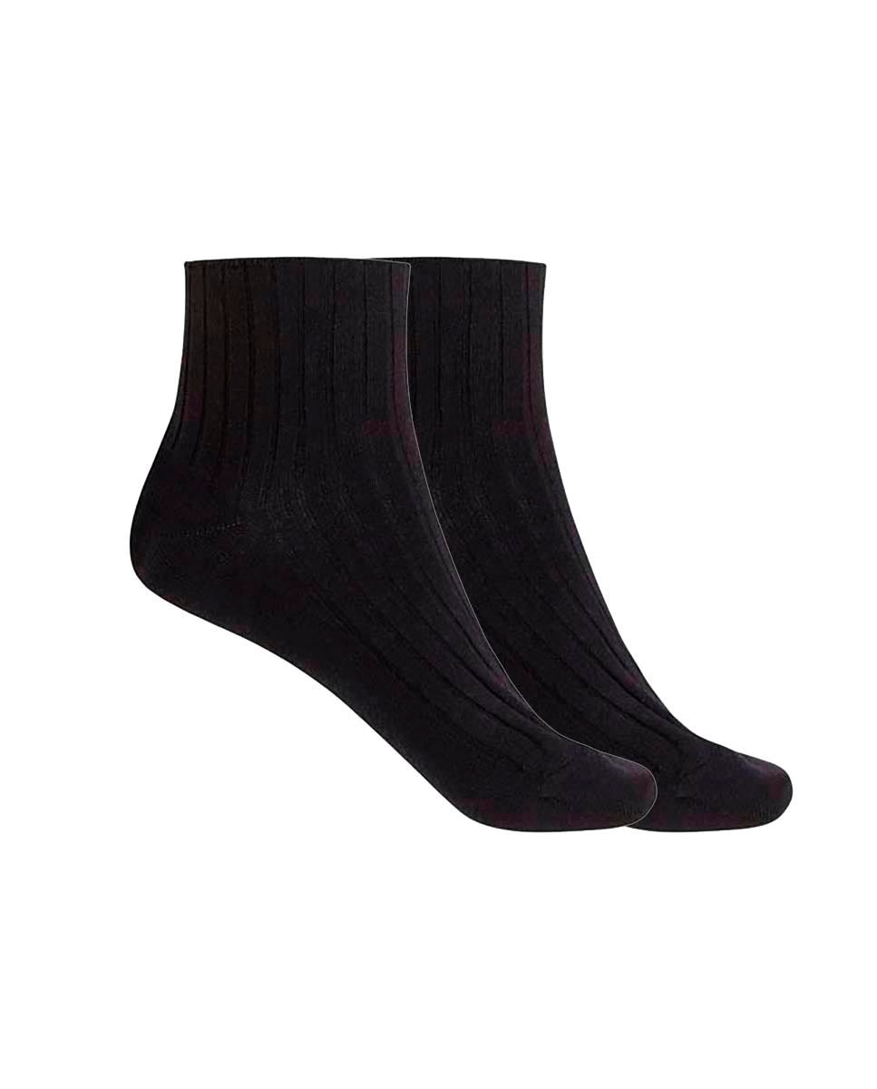 Pack de 2 pares de calcetines de mujer de bambú canalé con puño no aprieta - Punto Blanco - Negro Negro-1