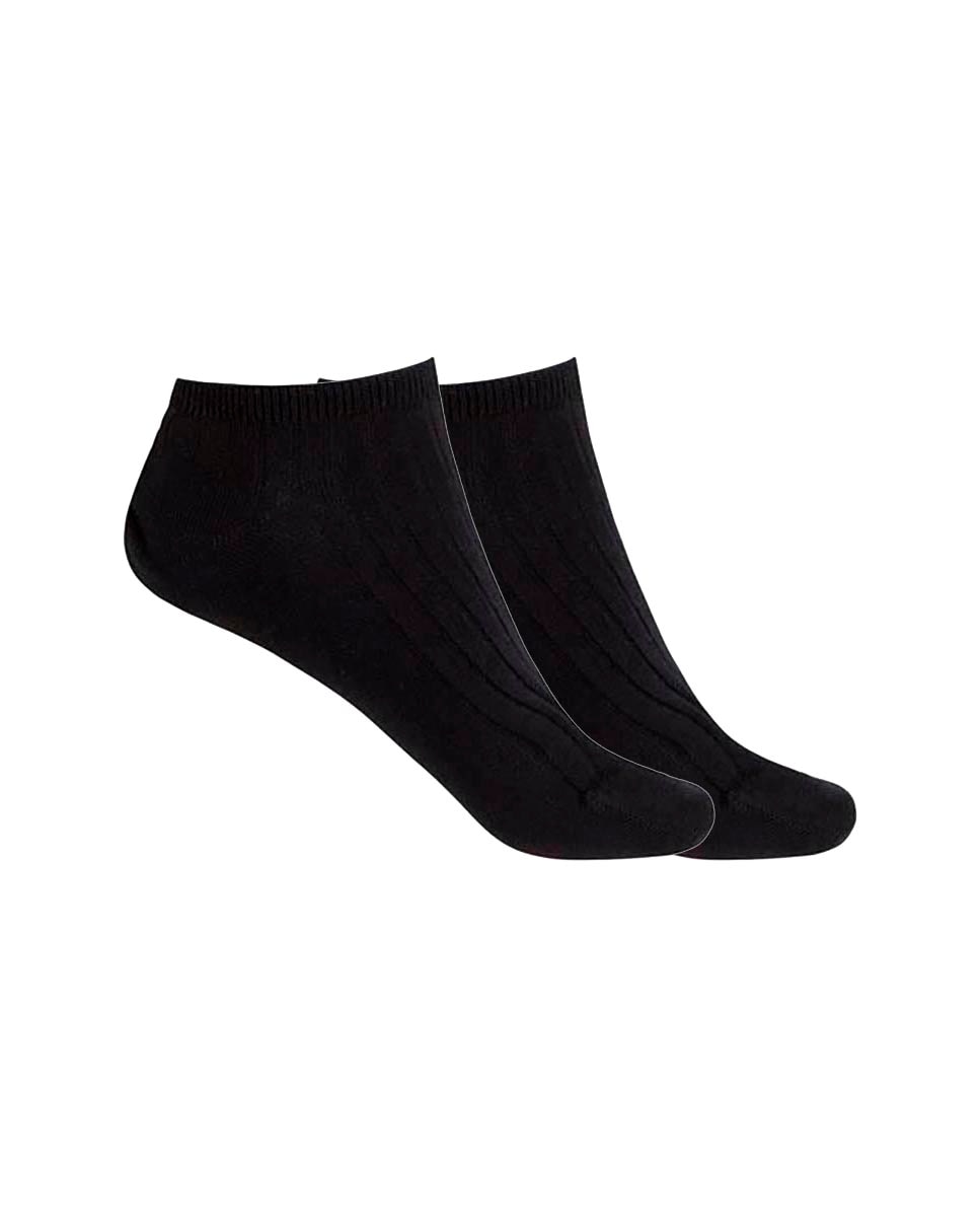Pack de 2 pares de calcetines de mujer de bambú canalé - Punto Blanco - Negro Negro-1