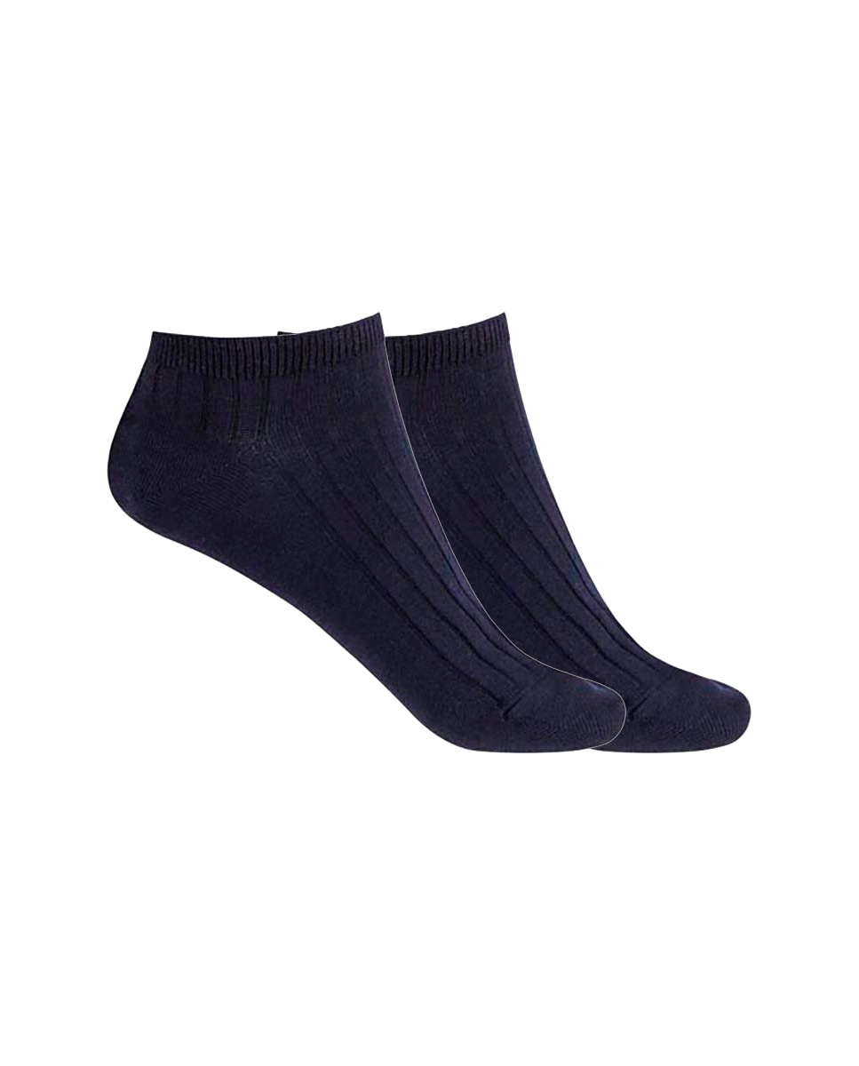 Pack de 2 pares de calcetines de mujer de bambú canalé - Punto Blanco - Azul marino Azul marino-1