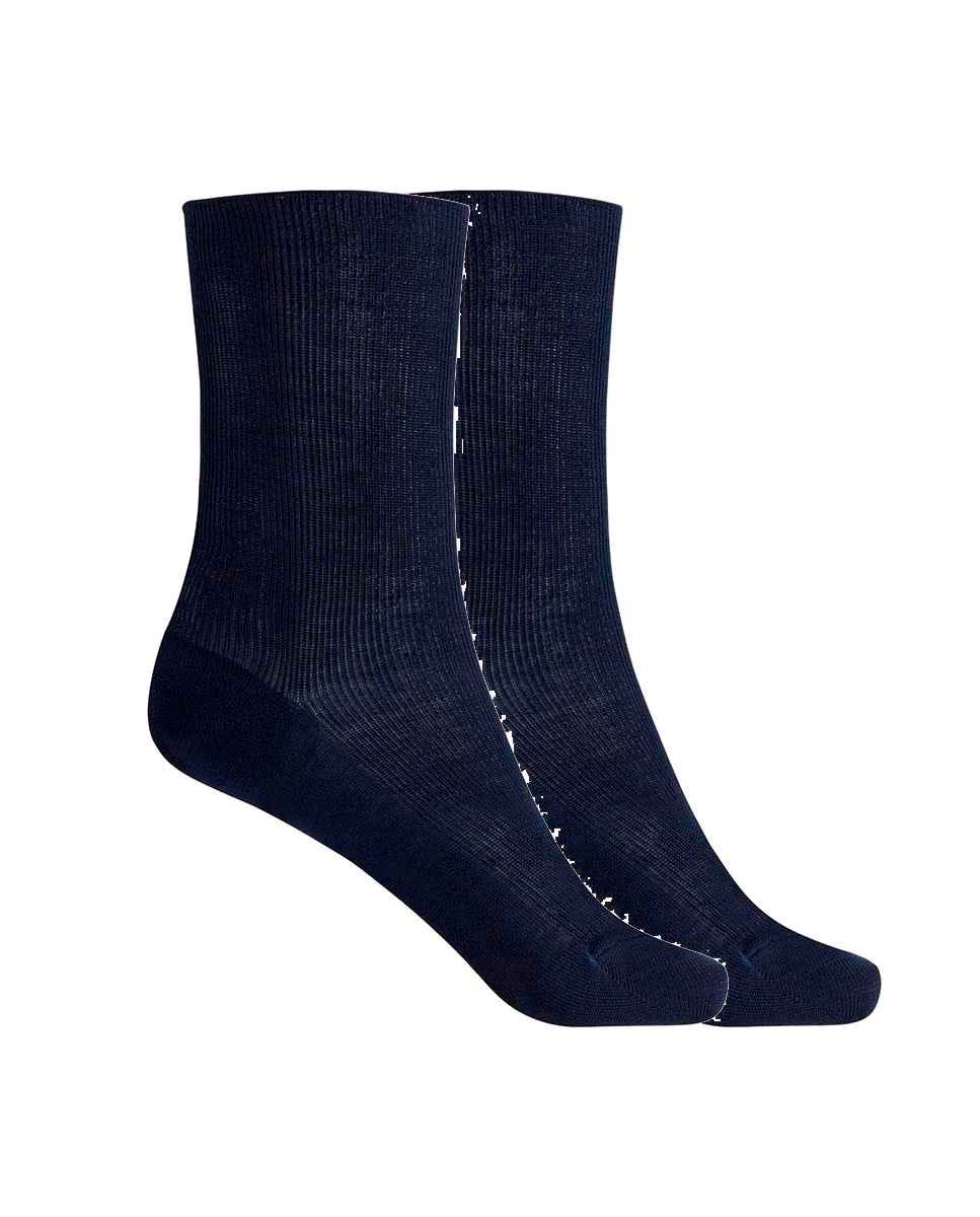 Pack de 2 pares de calcetines de mujer de algodón mercerizado de canalé antialérgico - Punto Blanco - Azul marino Azul marino-1