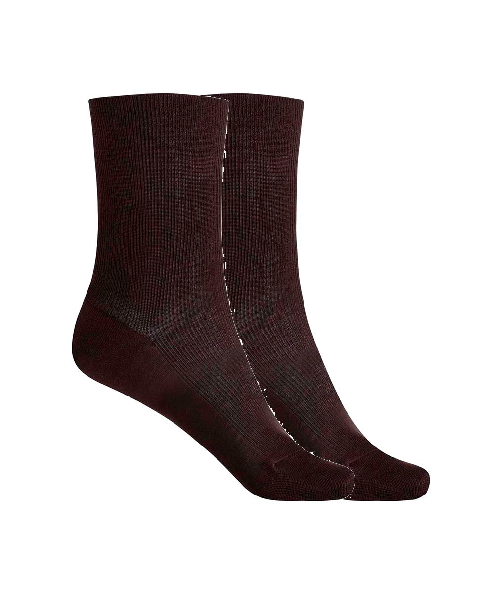 Pack de 2 pares de calcetines de mujer de algodón mercerizado de canalé antialérgico - Punto Blanco - Marrón oscuro Marrón oscuro-1