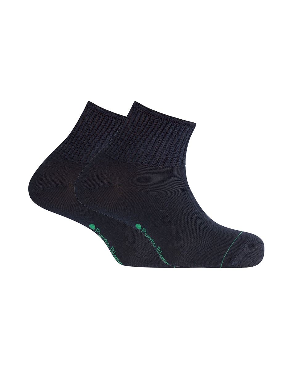 Pack de 2 pares de calcetines tobilleros de bambú y viscosa de hombre con puño canalé - Punto Blanco - Azul marino Azul marino-1