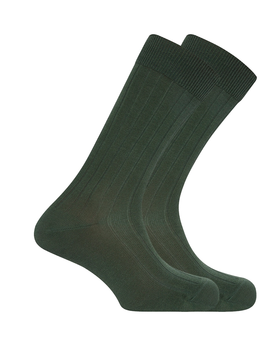 Pack de 2 pares de calcetines cortos de bambú de hombre en canalé. puño antipresión - Punto Blanco - Verde Verde-1