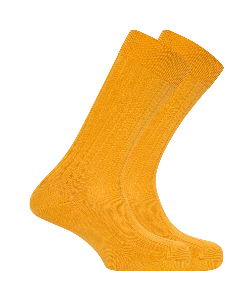 Pack de 2 pares de calcetines cortos de bambú de hombre en canalé. puño antipresión - Punto Blanco - Amarillo Amarillo-1