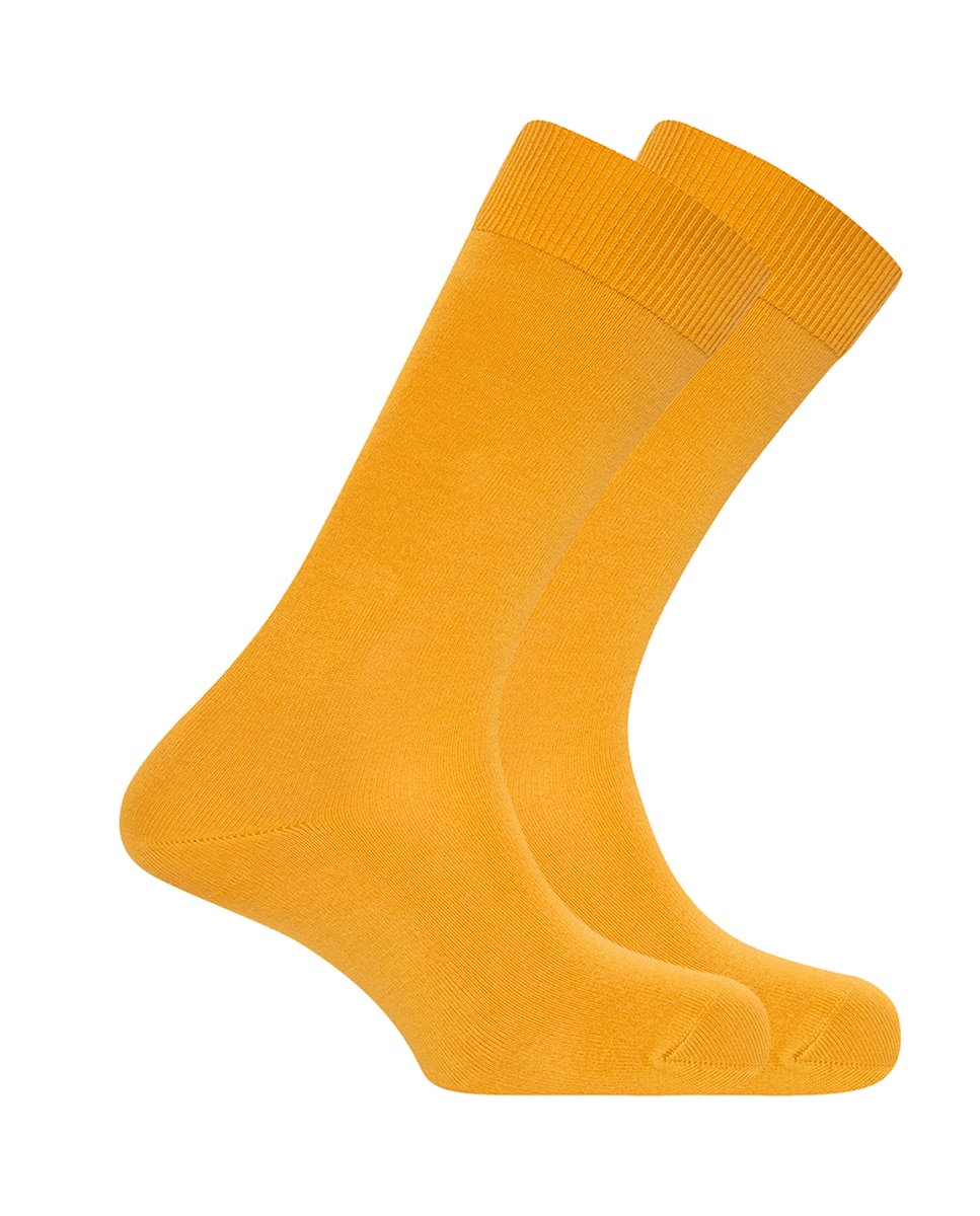 Pack de 2 pares de calcetines cortos de bambú de hombre lisos. puño antipresión - Punto Blanco - Amarillo Amarillo-1