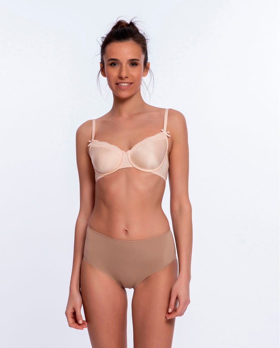 Pack de 3 bragas altas de microfibra lisa - Punto Blanco - Beige Beige-4