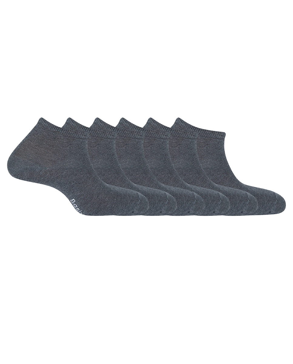 Pack de 6 pares de calcetines tobilleros de algodón de hombre - Punto Blanco - basix - Gris Gris-1