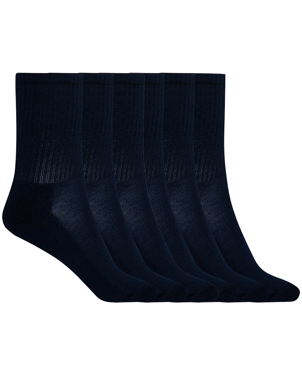 Pack de 6 pares de calcetines de algodón con canalé Basix - Punto Blanco - Azul marino Azul marino-1
