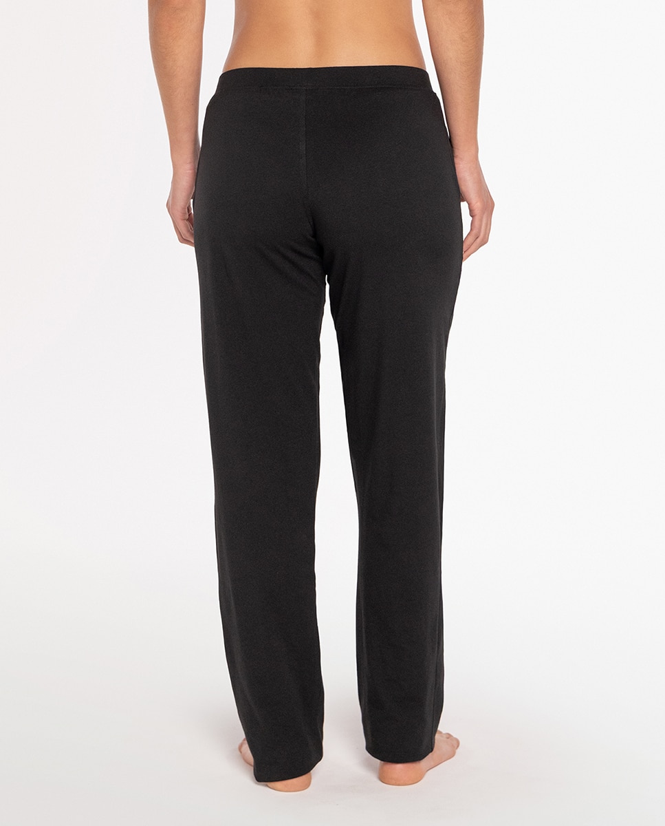 Pantalónes homewear de mujer largos de algodón elástico - Punto Blanco - Negro Negro-3