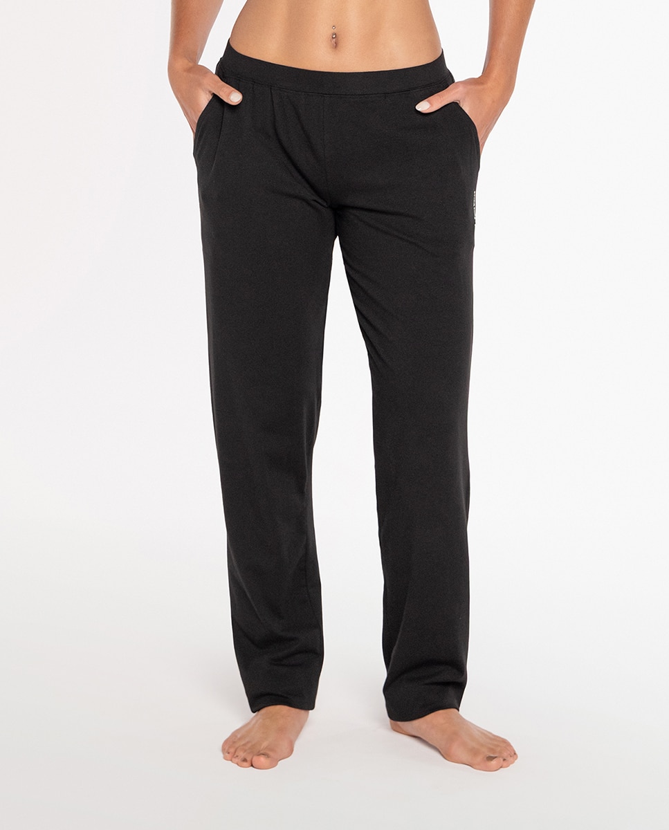 Pantalónes homewear de mujer largos de algodón elástico - Punto Blanco - Negro Negro-4