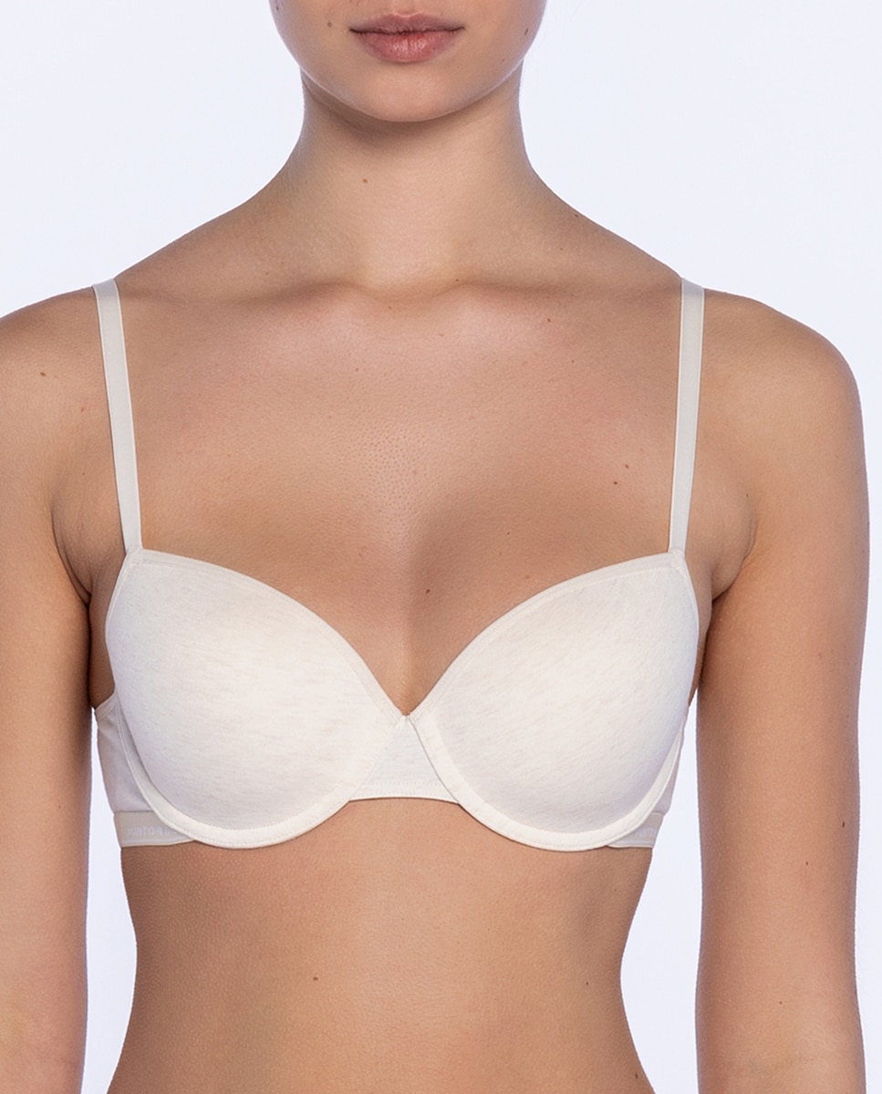 Sujetador de algodón con relleno y aros - Punto Blanco - Beige Beige-1