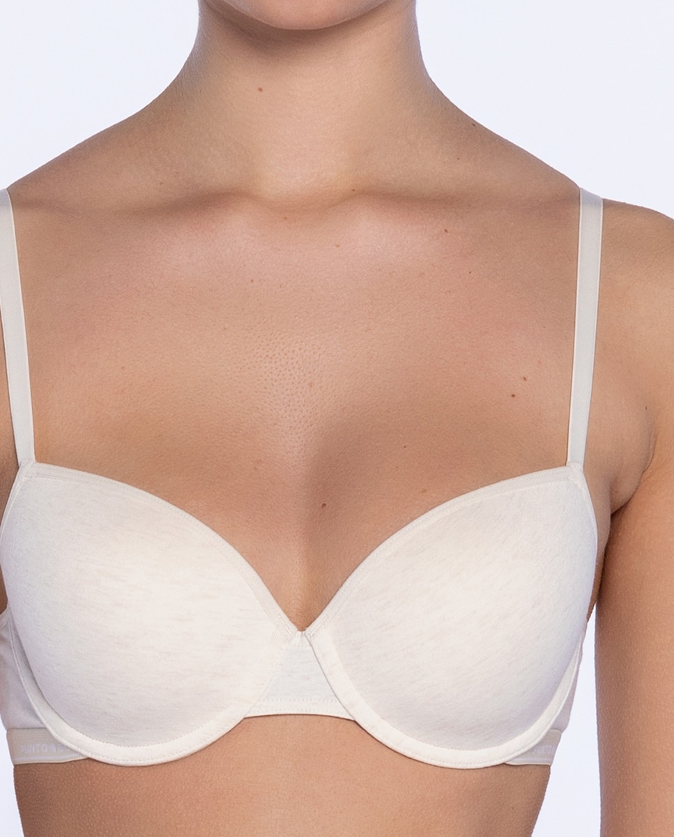 Sujetador de algodón con relleno y aros - Punto Blanco - Beige Beige-3