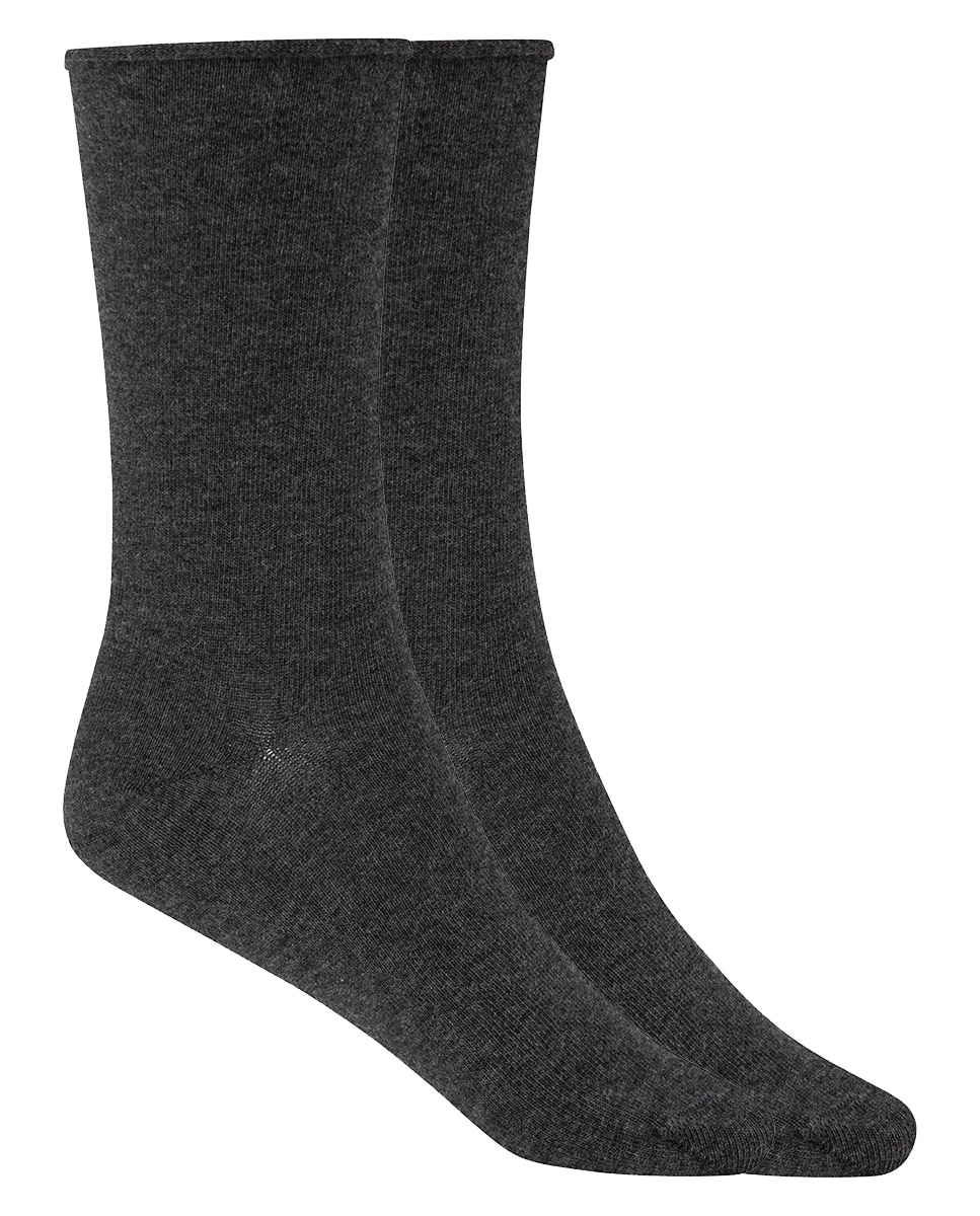 Pack de 2 pares de calcetines de mujer de algodón orgánico lisos con puño roulé - Punto Blanco - Gris oscuro Gris oscuro-1