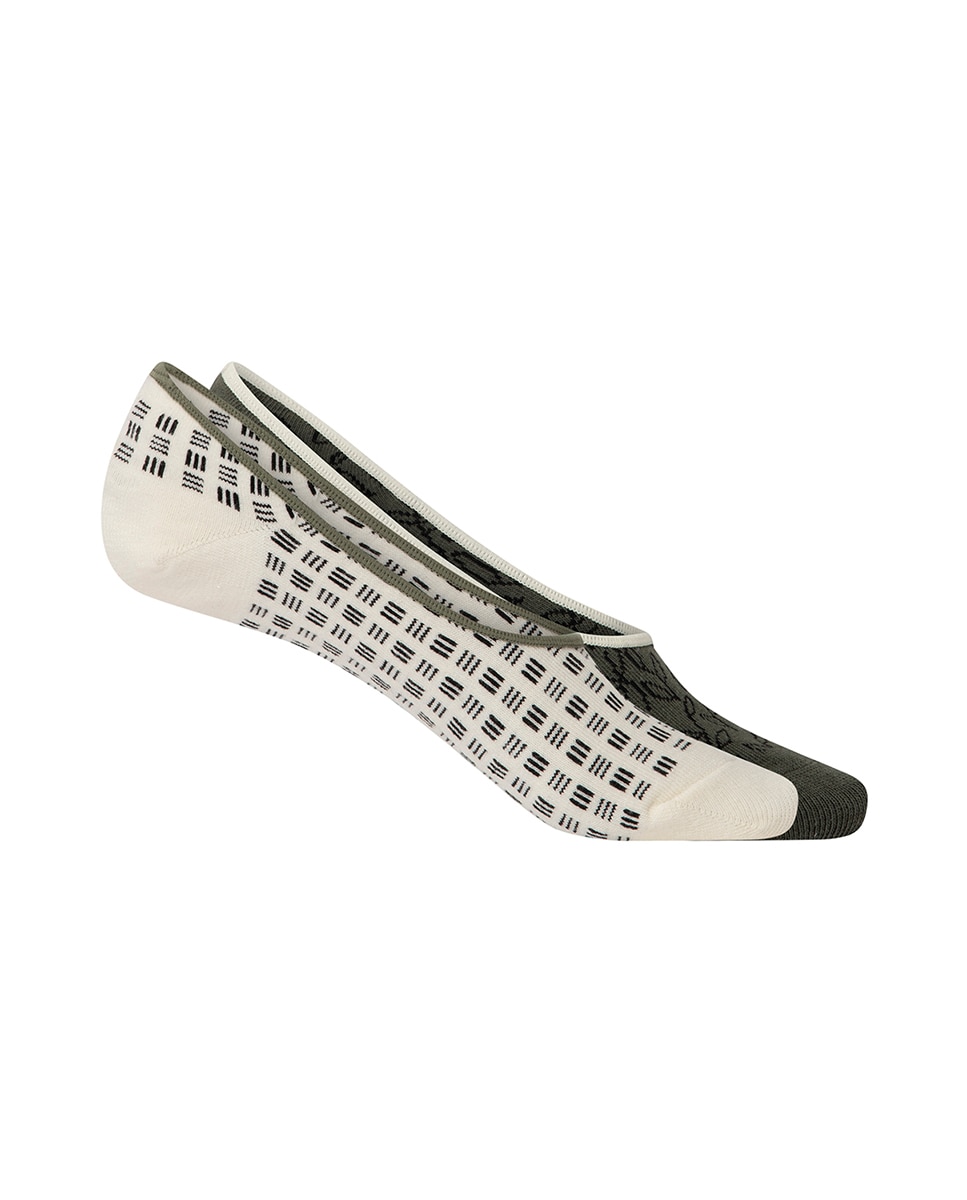 Pack de 2 pares de pinkies de mujer de algodón - Punto Blanco - fantasía - Beige / Blanco Beige / Blanco-1
