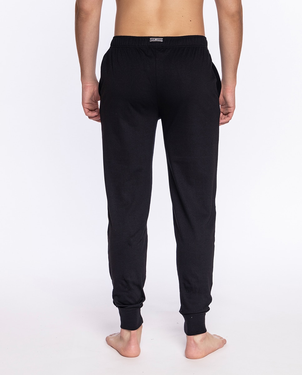 Pantalón de pijama largo de hombre de punto - Punto Blanco - Negro Negro-2