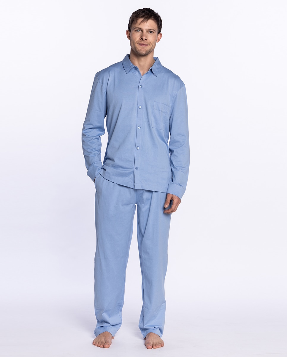 Pijama largo de hombre - Punto Blanco - Azul Azul-1