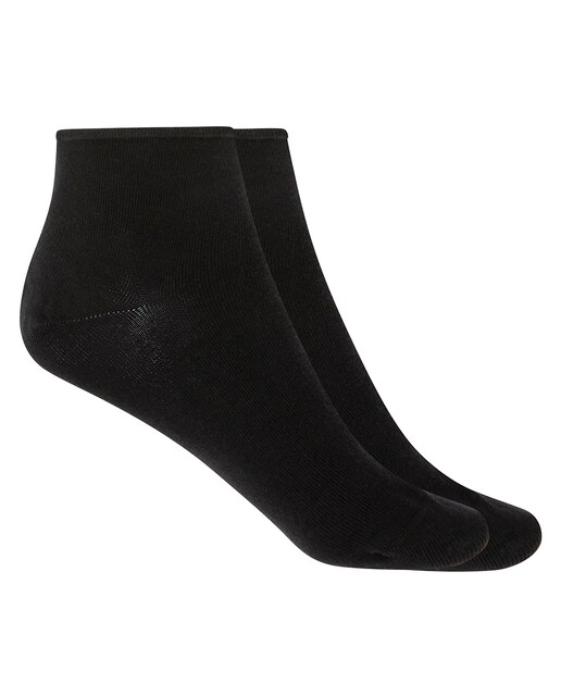 Imagen 0 de Pack de 2 pares de calcetines de mujer de algodón tobilleros lisos con puño roulé