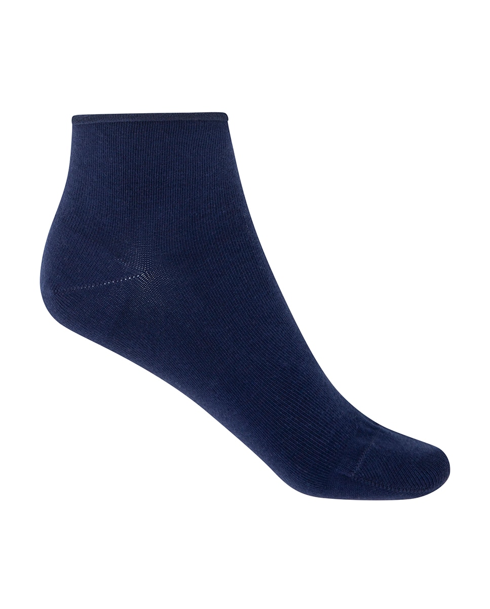 Pack de 2 pares de calcetines de mujer de algodón tobilleros lisos con puño roulé - Punto Blanco - Azul marino Azul marino-2