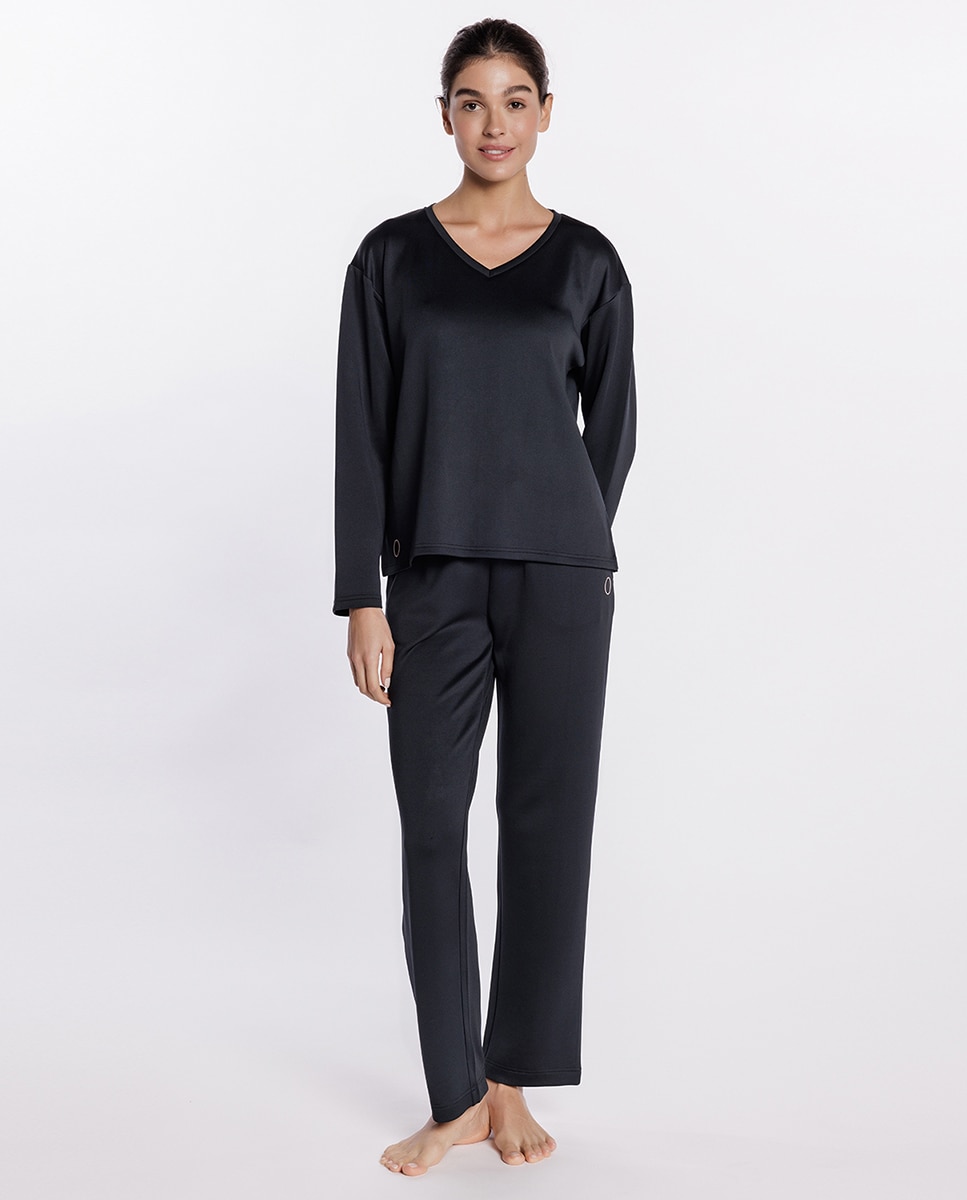 Camiseta homewear de mujer de viscosa elástica - Punto Blanco - Negro Negro-4