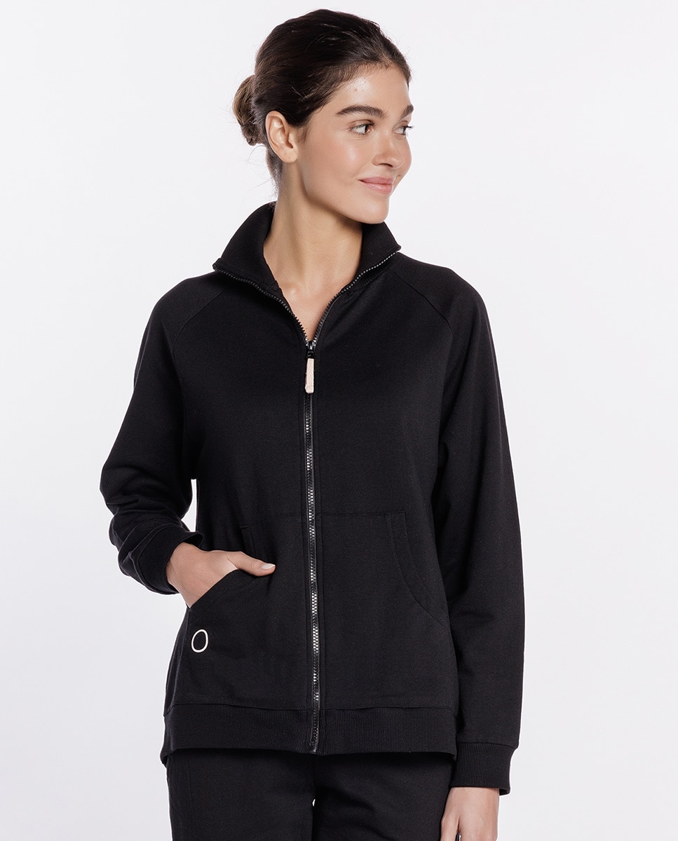 Sudadera homewear de mujer de algodón elástico - Punto Blanco - Negro Negro-1