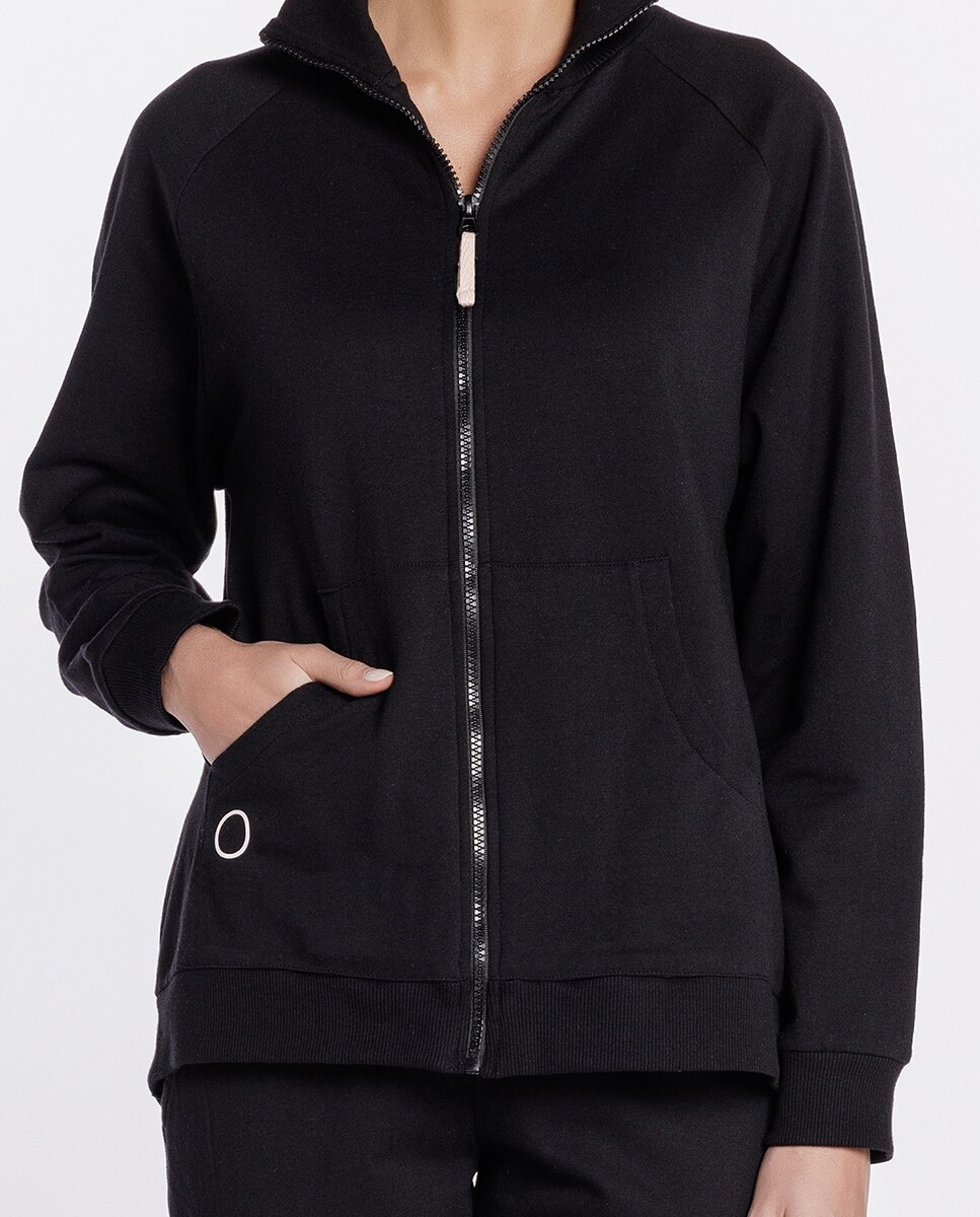 Sudadera homewear de mujer de algodón elástico - Punto Blanco - Negro Negro-3