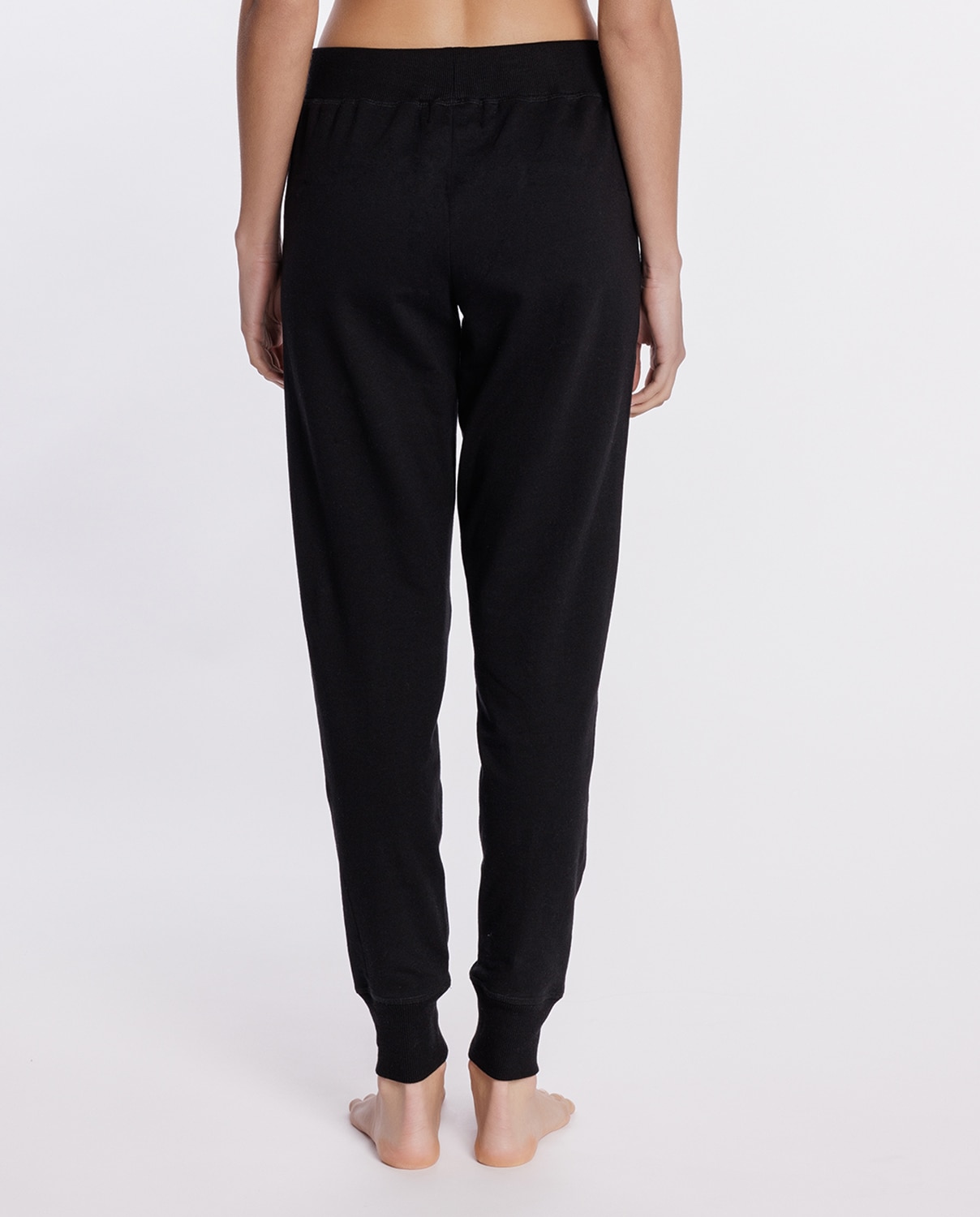 Pantalón homewear de mujer largo de algodón elástico - Punto Blanco - Negro Negro-2