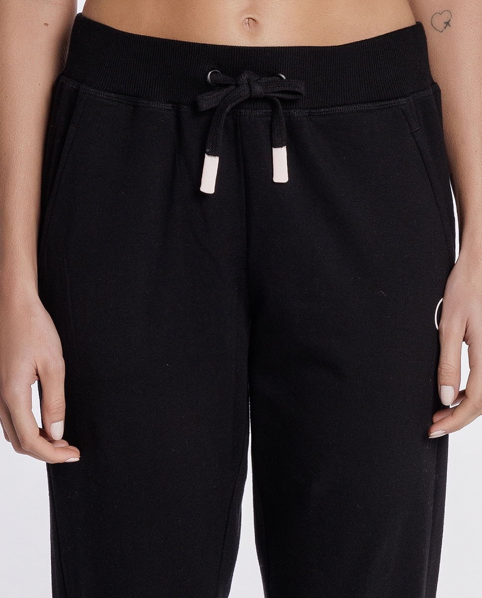Pantalón homewear de mujer largo de algodón elástico - Punto Blanco - Negro Negro-3