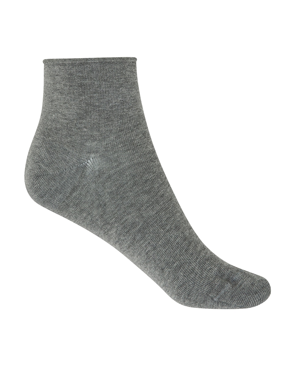 Pack de 2 pares de calcetines de mujer de algodón tobilleros lisos con puño roulé - Punto Blanco - Gris Gris-2