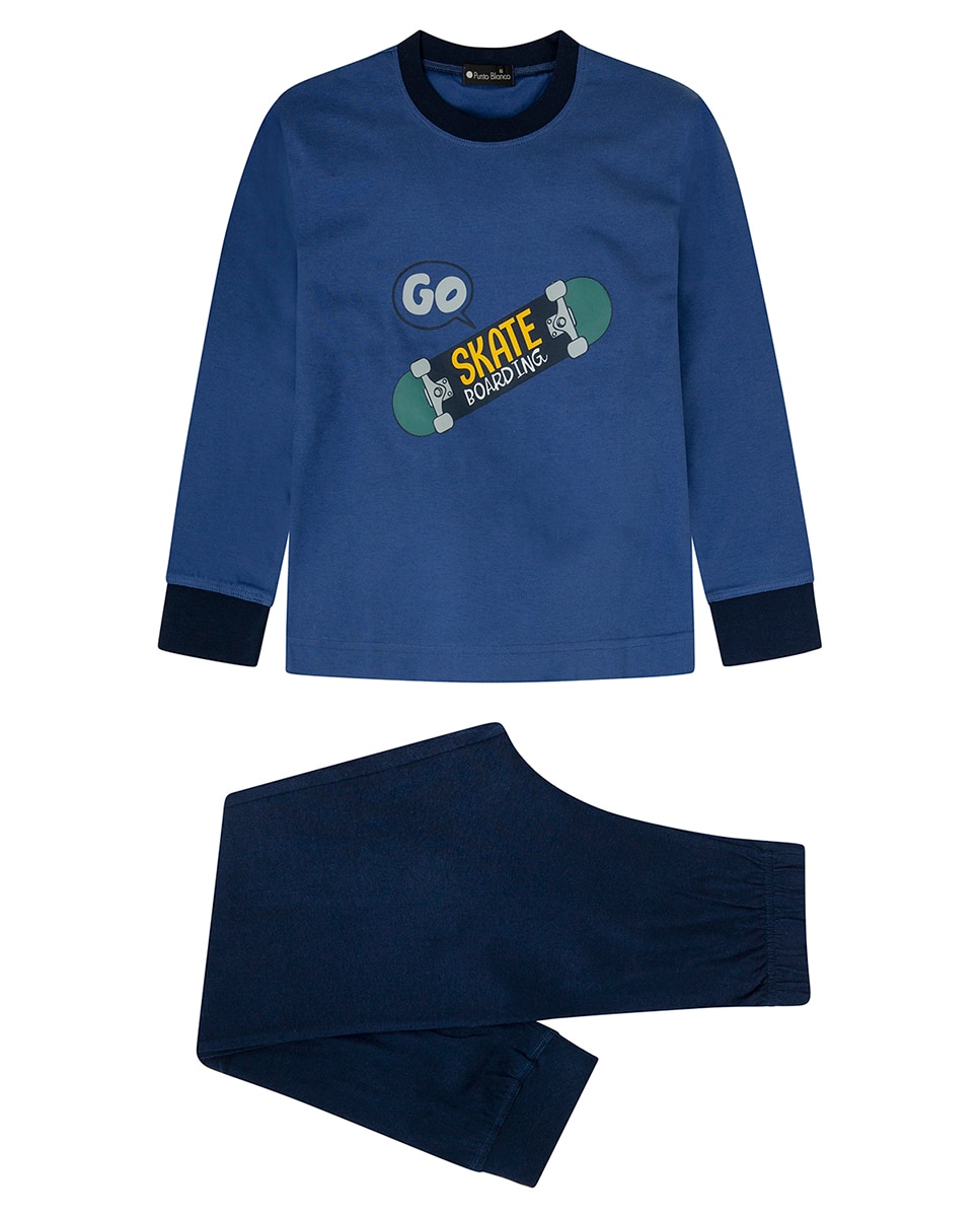 Imagen 0 de Pijama largo de niño de algodón en color azul Azul